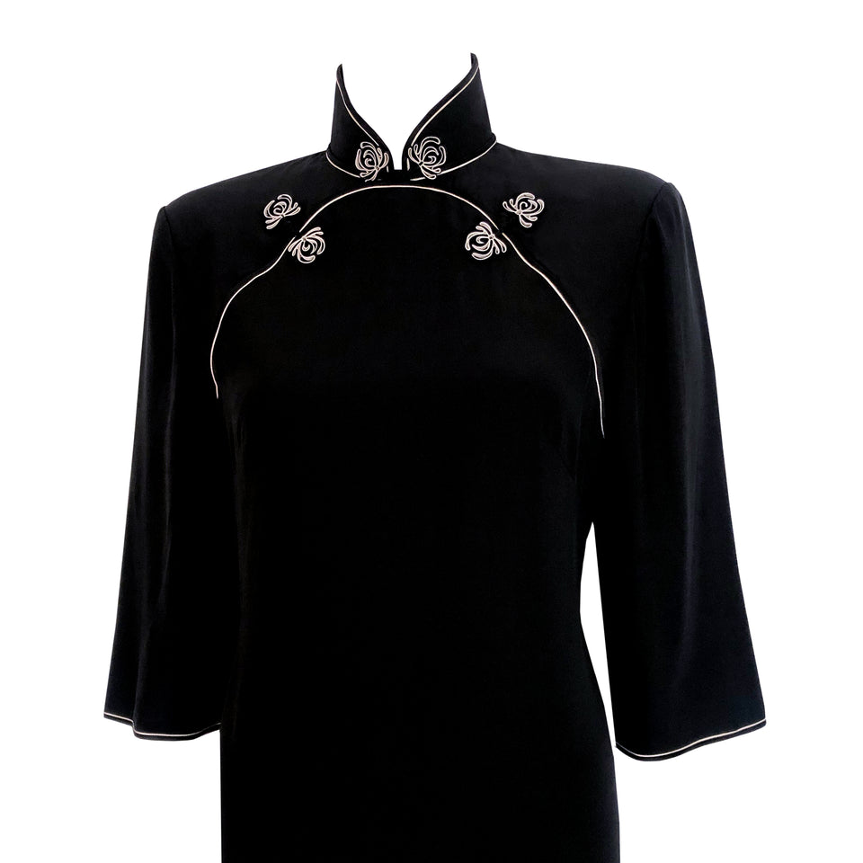 Black + White Silk Dress - c.1980