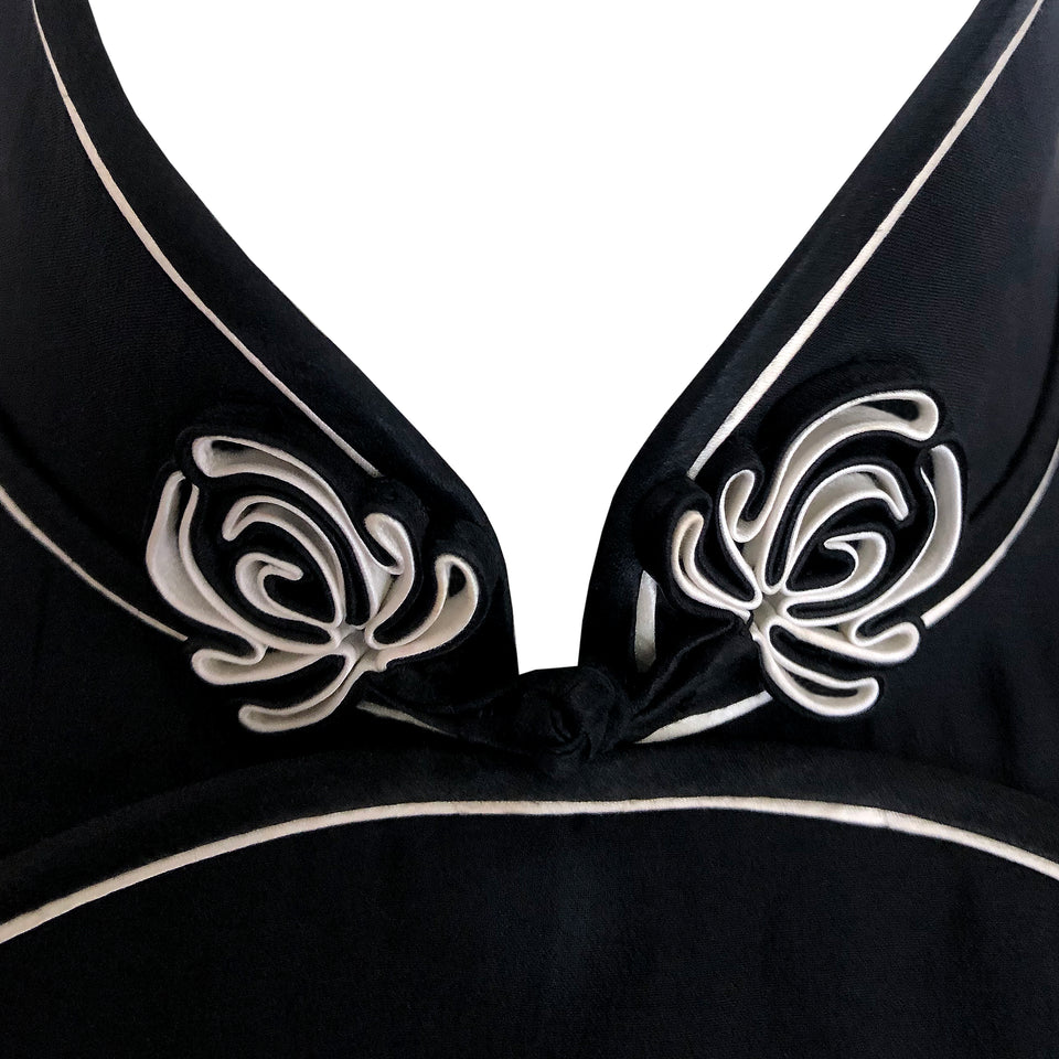 Black + White Silk Dress - c.1980