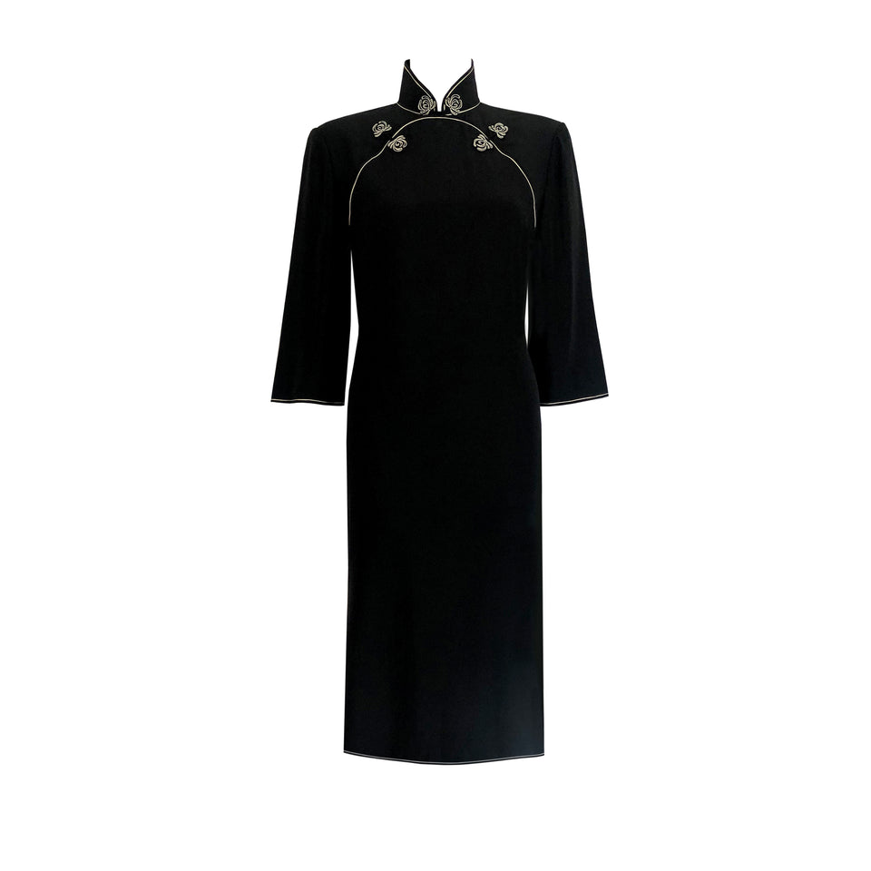 Black + White Silk Dress - c.1980