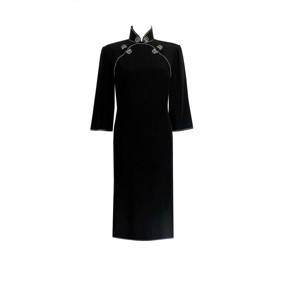 Black + White Silk Dress - c.1980