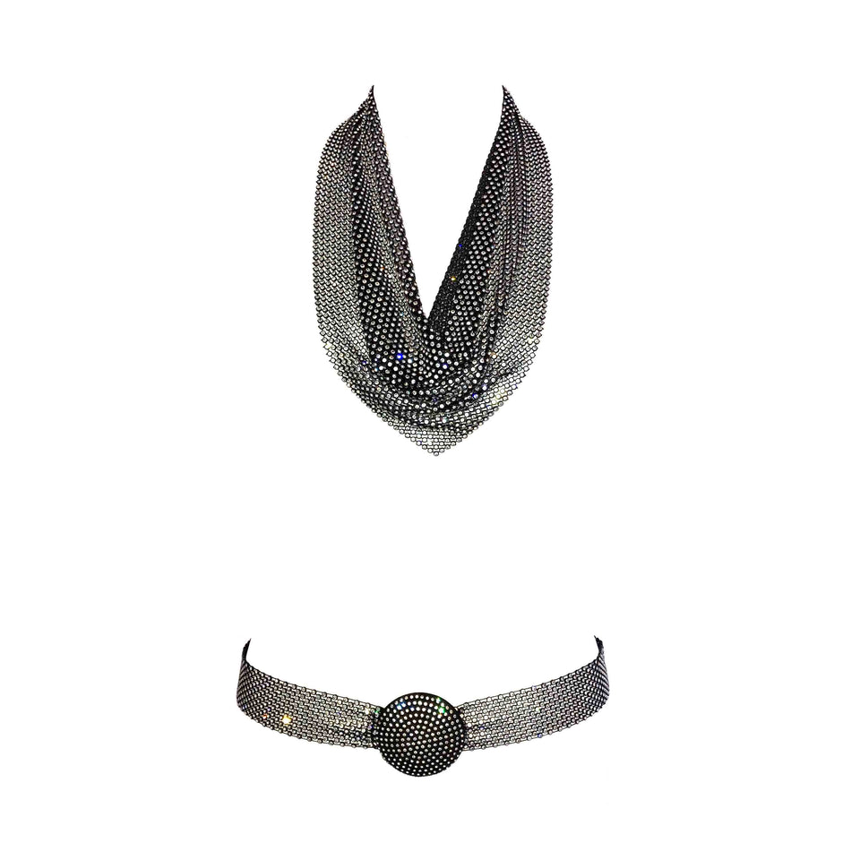 Rhinestone Necklace + Belt Set - c.1970