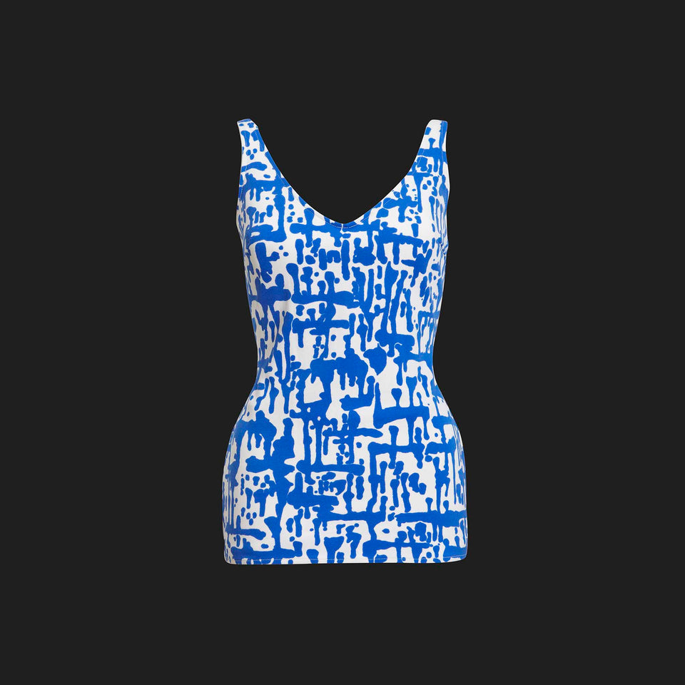 'Graffiti' Print Overskirt Swimsuit - c.1950