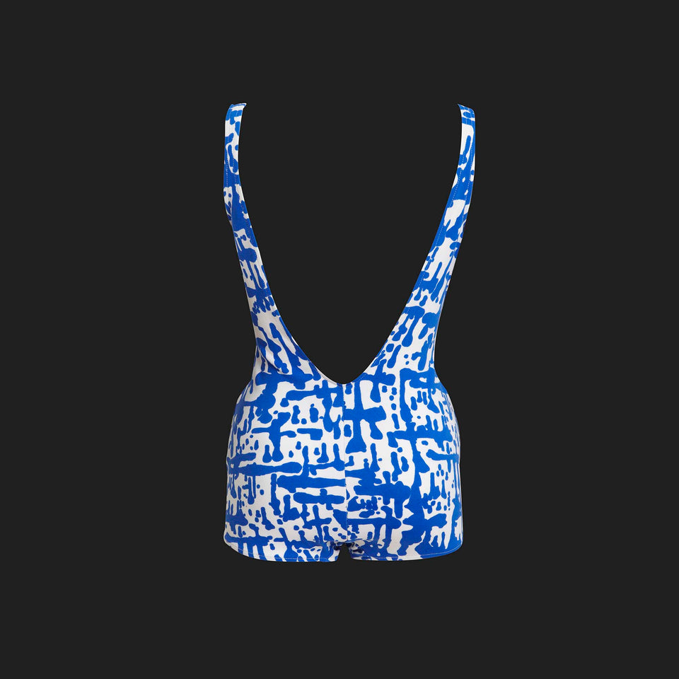 'Graffiti' Print Overskirt Swimsuit - c.1950