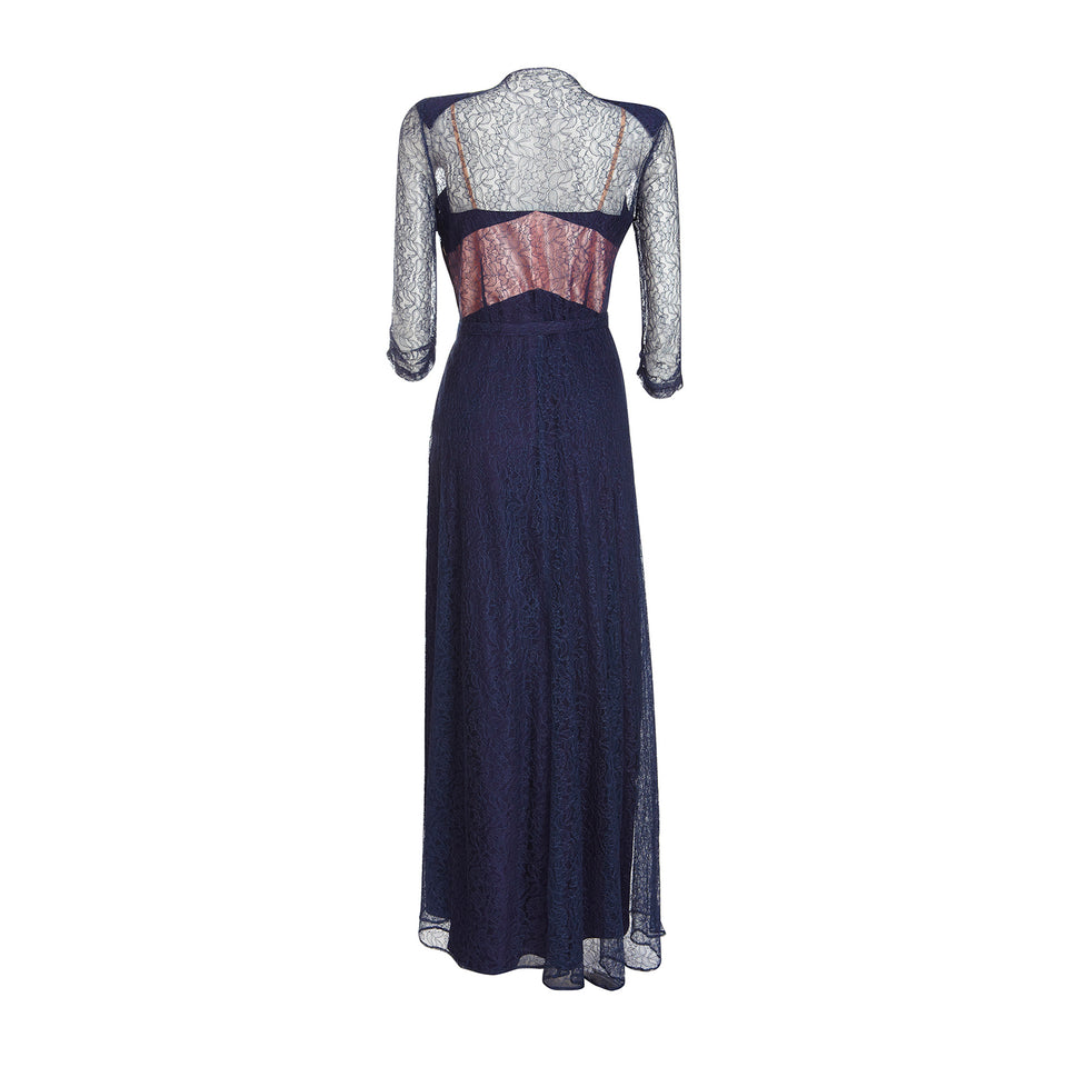 Floral Lace Illusion Gown - c.1940