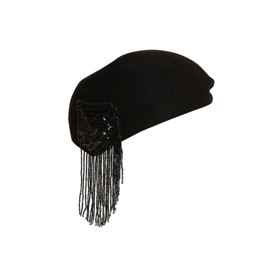 Beaded Tassel Felt Beret - c.1920