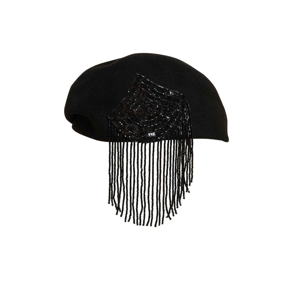 Beaded Tassel Felt Beret - c.1920
