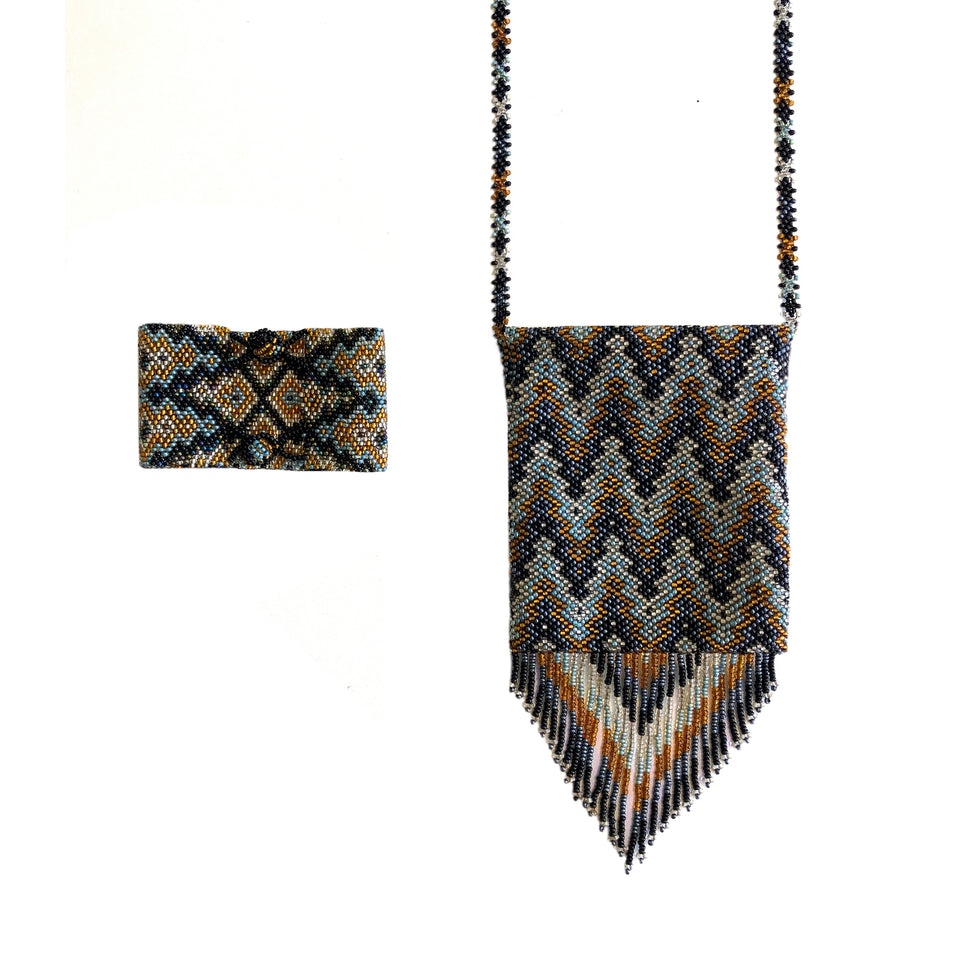 Beaded Mini-Bag + Cuff Bracelet - c.1960