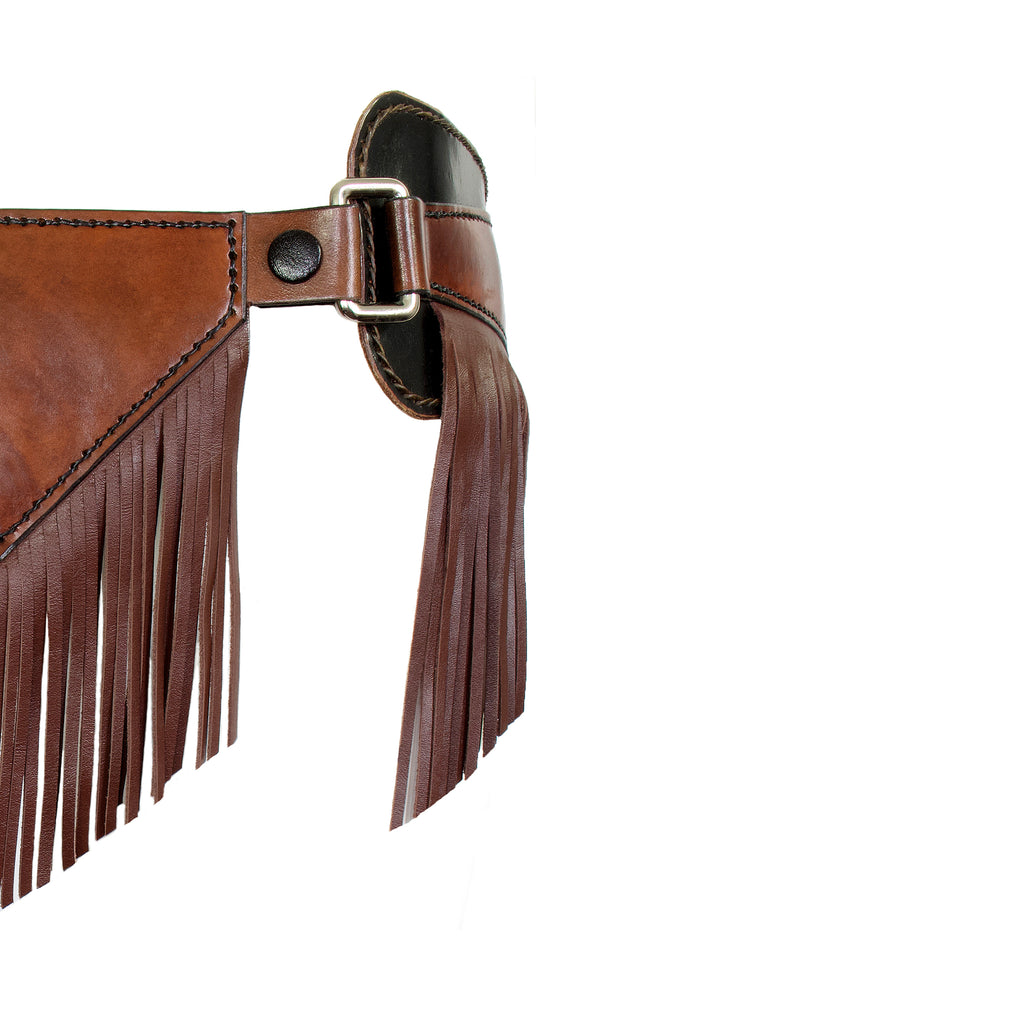 Leather Tassel Belt Fringed Adjustable OneOff Piece Chesnut