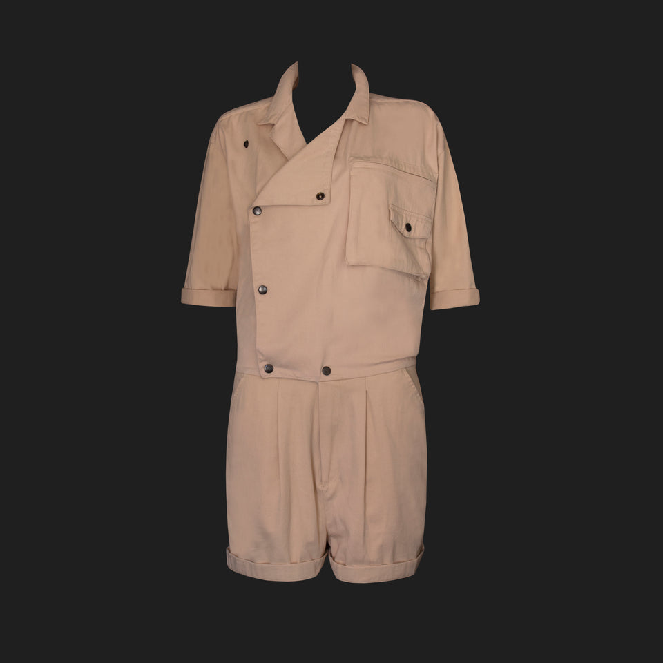 Denim + Gunmetal Popper Playsuit - c.1980