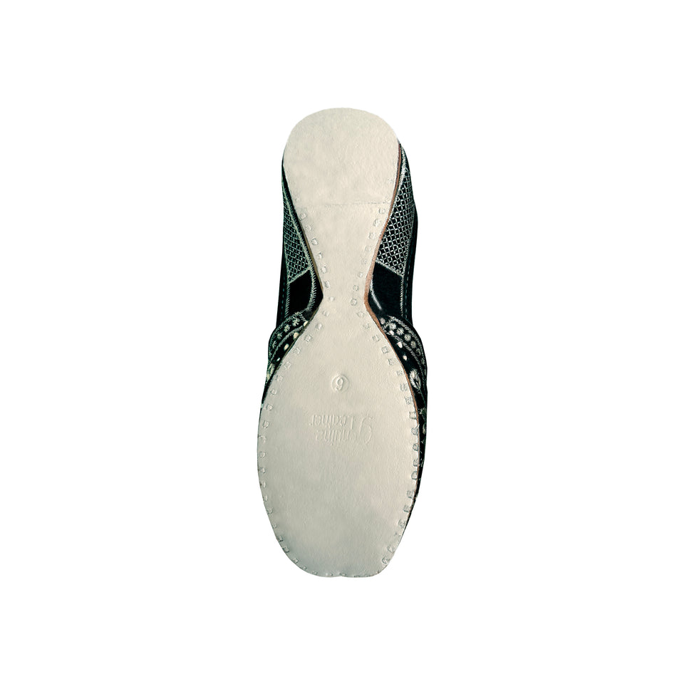 Embroidered Suede Flats - Silver Floral Embroidery