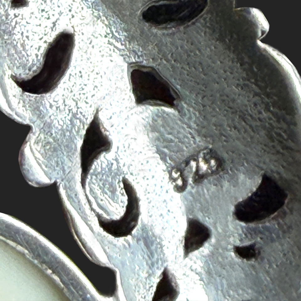 Opal & Silver Crescent Moon Necklace - c.1980