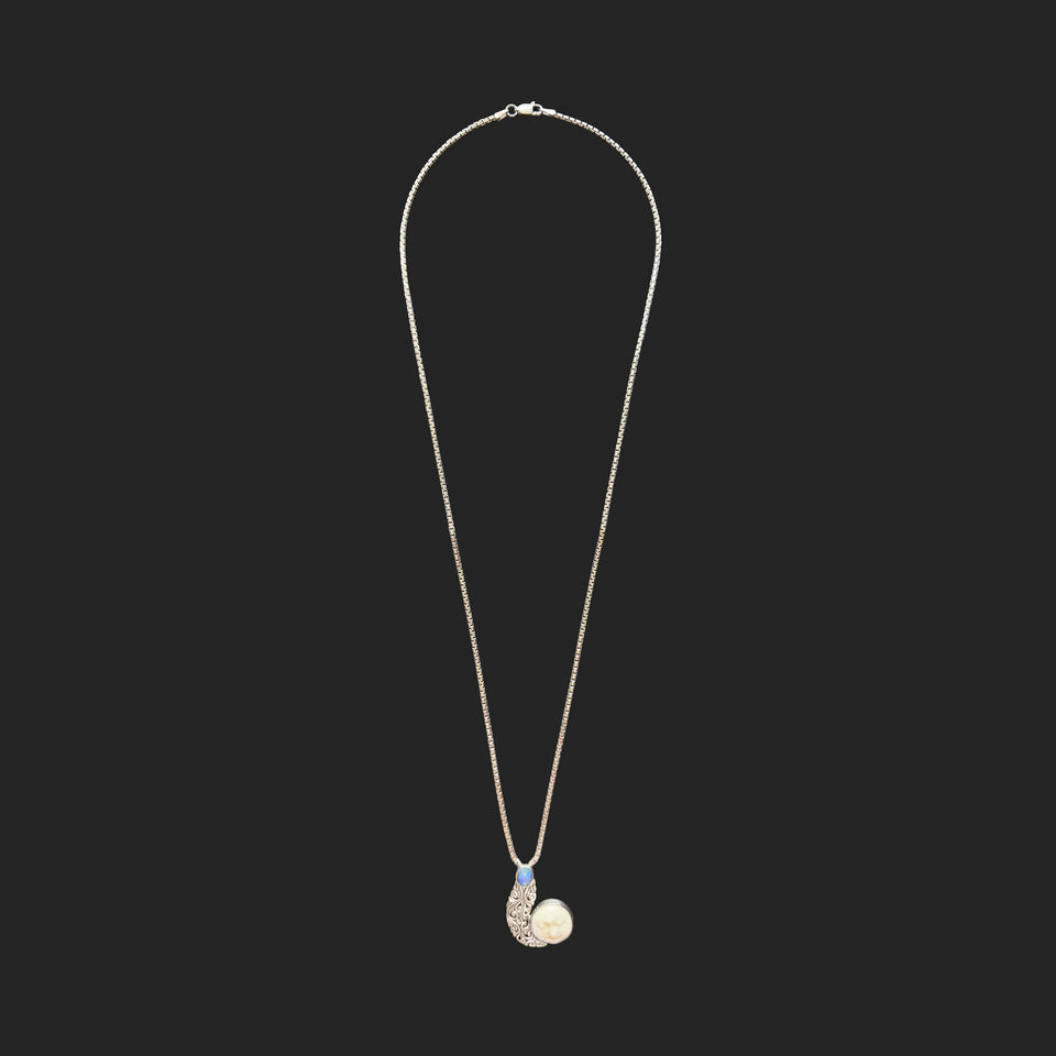 Opal & Silver Crescent Moon Necklace - c.1980